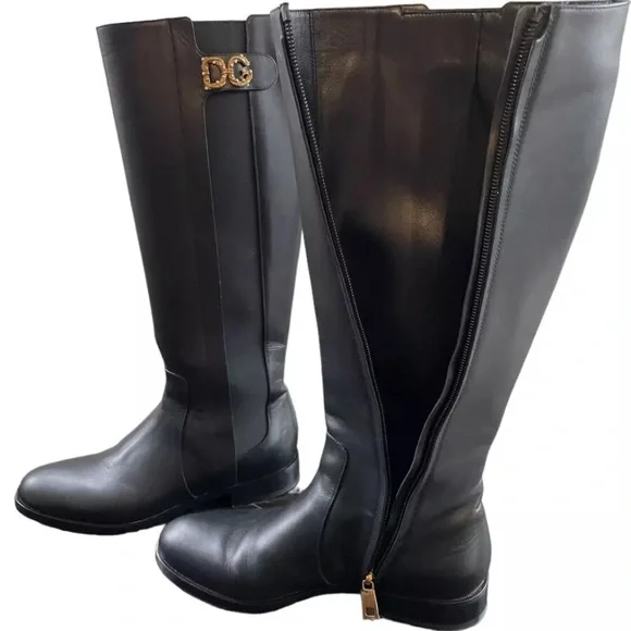 AUTHENTIC DOLCE & GABBANA Stivali Amore DG Logo Knee High Boots Size 37 US 6.5 - Picture 2 of 15